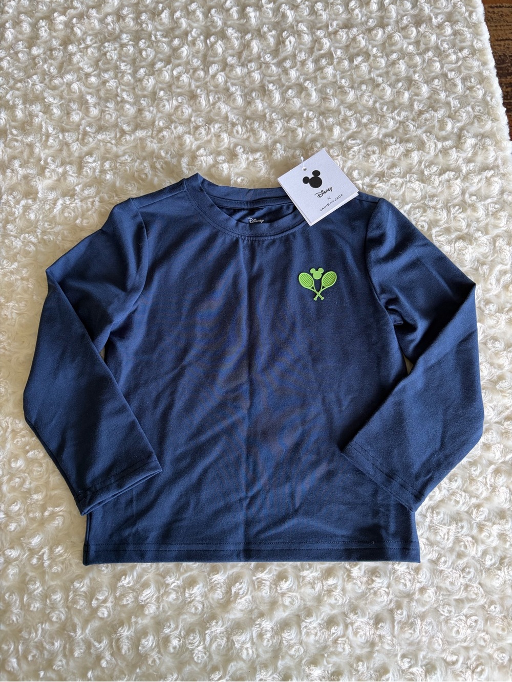 New Size 3 Janie and Jack Navy Long-Sleeve Tee with Lime Disney Tennis Graphic